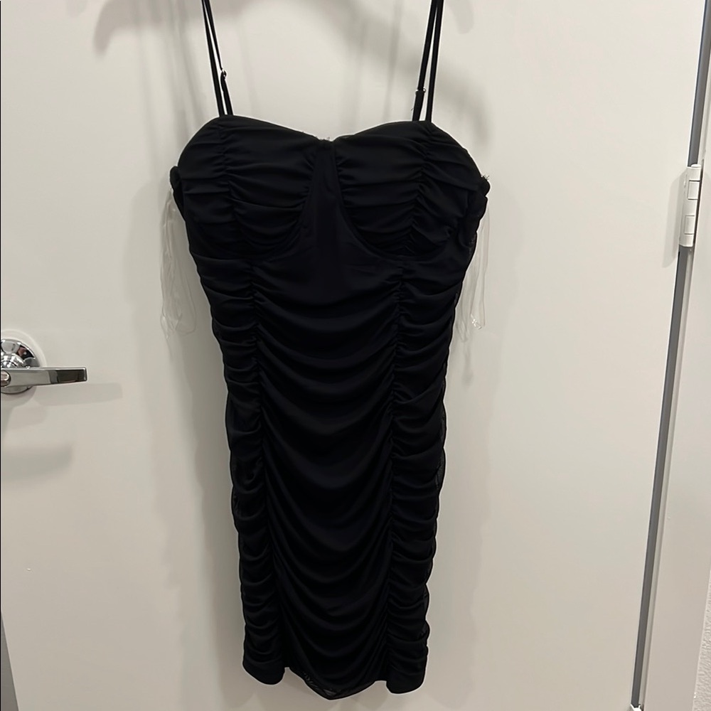 Shinestar Black Ruched Bodycon Mini Dress